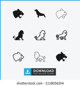Lion icon. collection of 9 lion filled and outline icons such as panther. editable lion icons for web and mobile.