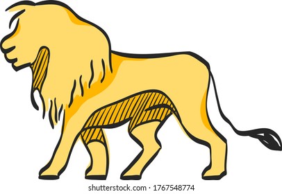 Lion icon in color drawing. Silhouette logo mammal carnivore jungle zoo safari