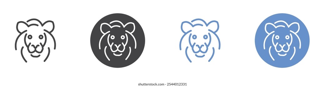 Lion icon Flat set in black and white color