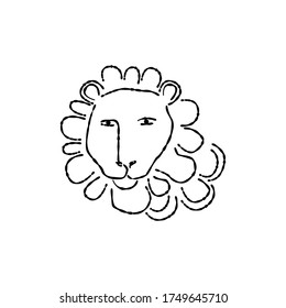 Lion icon - hand drawn B&W linear vector illustration.
