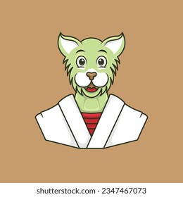 lion icon logo mascot cartoon with karate master outfit