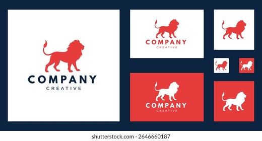 Lion icon logo template. Lion silhouette symbol. Vector illustration.