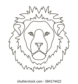 Lion icon in outline style isolated on white background. Realistic animals symbol stock vector illustration.