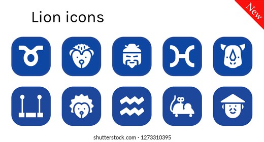  lion icon set. 10 filled lion icons. Simple modern icons about  - Taurus, Hedgehog, Chinese, Pisces, Rhino, Trapeze, Aquarius, Mouse toy