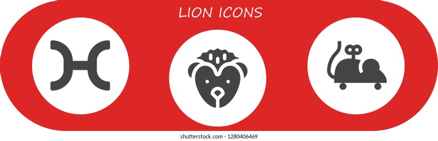  lion icon set. 3 filled lion icons. Simple modern icons about  - Pisces, Hedgehog, Mouse toy