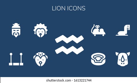 lion icon set. 9 filled lion icons.  Simple modern icons such as: Aquarius, Hedgehog, Trapeze, Chinese, Rhino, Sea lion, Animal, Mouse toy