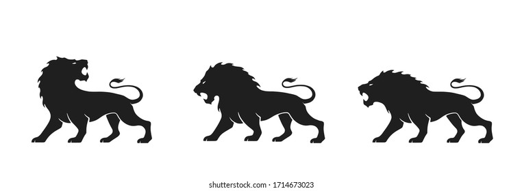 lion icon set. vector silhouette image of animal for emblem and logo. courage, valor and power symbol