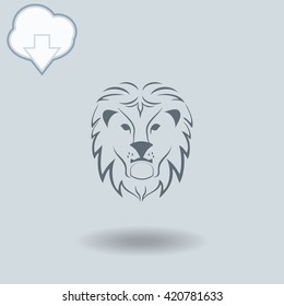 Lion icon with shadow. Cloud of download with arrow.