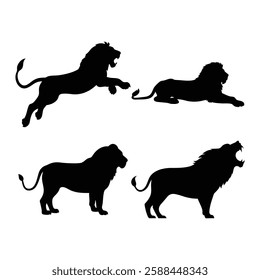 Lion Icon Silhouette Set Vector Bundle Graphics