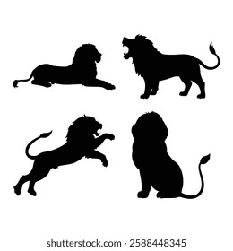 Lion Icon Silhouette Set Vector Bundle Graphics