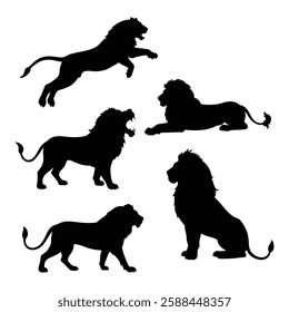 Lion Icon Silhouette Set Vector Bundle Graphics