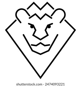 Lion icon, simple lion line design, on a white background.