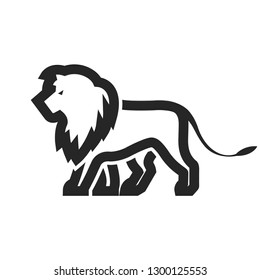 Lion icon in thick outline style. Black and white monochrome vector illustration.