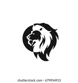 Lion icon, wil animal roaring, illustration in black and white, vector illustration