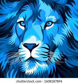 lion illustration in blue, creative design, simple, elegant, dark background. - Vector.