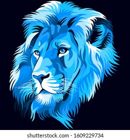 lion illustration in blue, creative design, simple, elegant, dark background. - Vector.