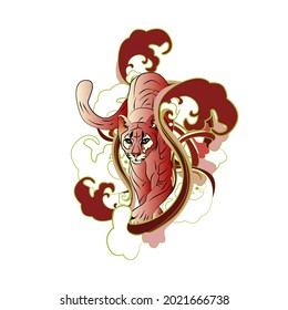 lion illustration design for sukajan is mean japan traditional cloth or t-shirt with digital hand drawn Embroidery Men T-shirts Summer Casual Short Sleeve Hip Hop T Shirt Streetwear