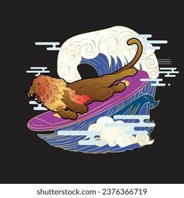 lion illustration design for sukajan is mean japan traditional cloth or t-shirt