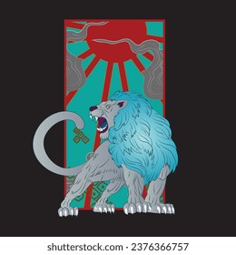 lion illustration design for sukajan is mean japan traditional cloth or t-shirt