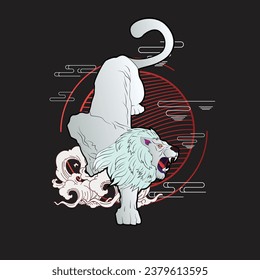 lion illustration design for sukajan is mean japan traditional cloth or t-shirt