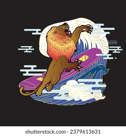 lion illustration design for sukajan is mean japan traditional cloth or t-shirt