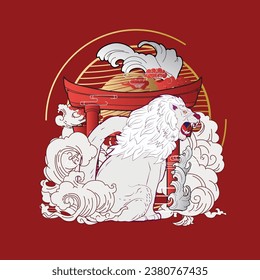 lion illustration design for sukajan is mean japan traditional cloth or t-shirt