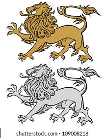 lion illustration isolated on white, heraldry style