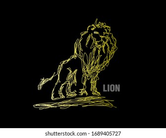 lion illustration with scribble art or digital hand drawn for background or t-shirt design