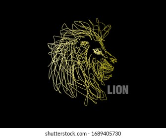 lion illustration with scribble art or digital hand drawn for background or t-shirt design