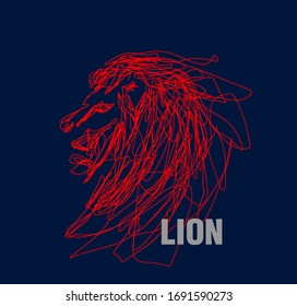 lion illustration with scribble art or digital hand drawn for background or t-shirt design