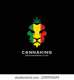 Lion illustration vector rastafarian flag colour with cannabis crown. Vector design