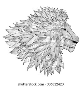 Lion Isolated. Animal Zentangle Hand Drawn Illustration