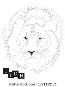 Lion isolated on the white background. Line lion animal.
