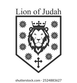 lion of judah with crown logo. coat of arms icon. Lion king head heraldry and royal symbol. Vector illustration image.