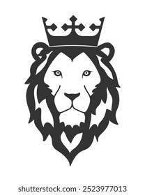 Lion of judah with crown logo. Wildlife face icon. Lion king head heraldry and royal symbol. Vector illustration image.