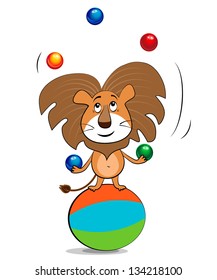 Lion juggling balls