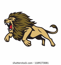 Lion Jump Roar Cartoon Vector Logo Mascot Design Illustration
