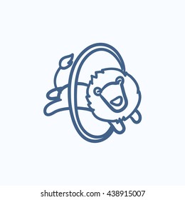 Lion jumping through ring vector sketch icon isolated on background. Hand drawn Lion jumping through ring icon. Lion jumping through ring sketch icon for infographic, website or app.