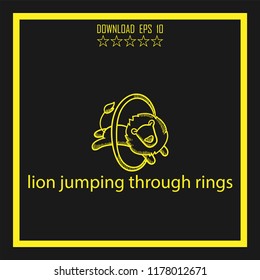 lion jumping through rings sketch vector icon