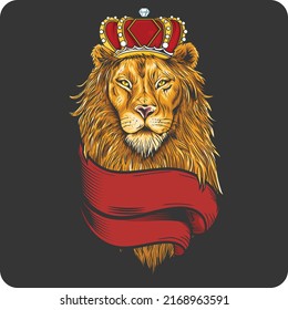 lion jungle king illustration design wearing a crown on his head