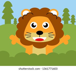 lion in the jungle,cute vector,animals illustration,animal vector.vector cartoon for kids