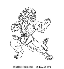 Lion Karate Handzeichnung. Skizze Art. Doodle