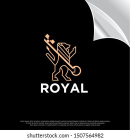 lion and key logo. luxury design. vector icon illustration