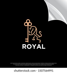 lion and key logo. luxury design. vector icon illustration