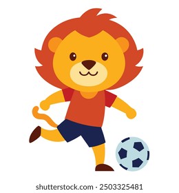 Lion Kicking Soccer Ball .Kids Silhouette Line Art.