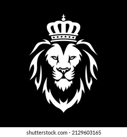 Lion king with crown in black background logo vector image