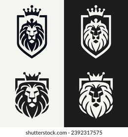 Logotipo del león negro de la corona del Rey León logotipo mínimo del rey vector real