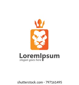lion king with crown icon logo design template, vintage style