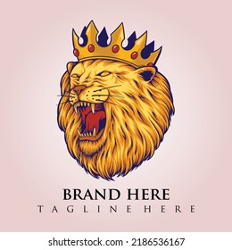 Lion king crown logo mascot vector illustrations for your work logo, merchandise t-shirt, stickers and label designs, poster, greeting cards advertising business company or brands