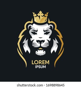 Lion king in crown logo template mascot sport or business logo 